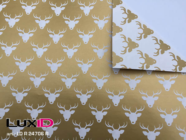 Wrapping paper duo Rudolf gold-white 50cm x 100m